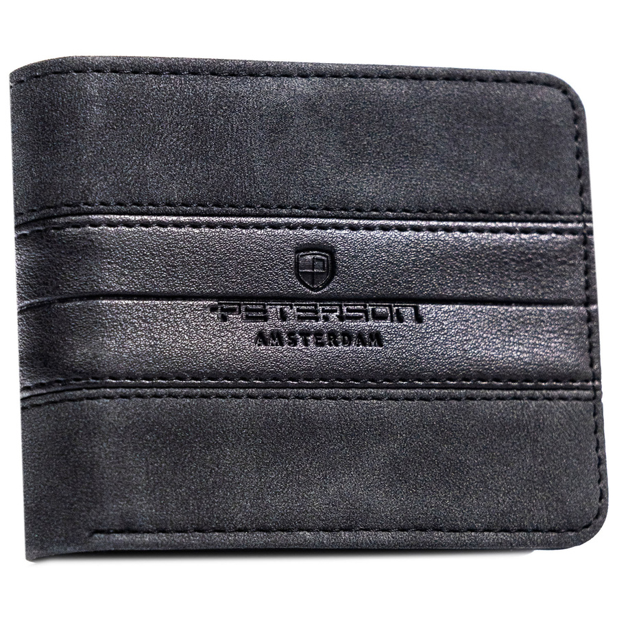 Mały portfel męski w czarnym kolorze wykonany ze skóry ekologicznej - Peterson