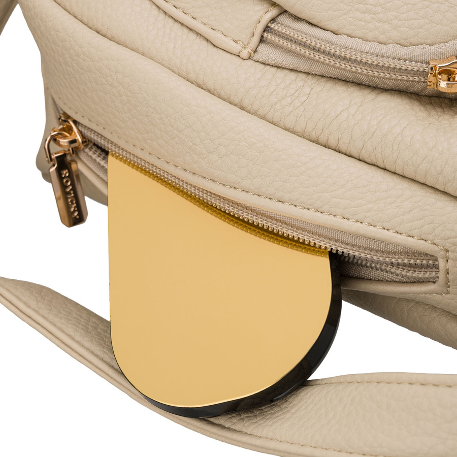 Pojemna, beżowa torebka damska na ramię z kieszeniami - Rovicky