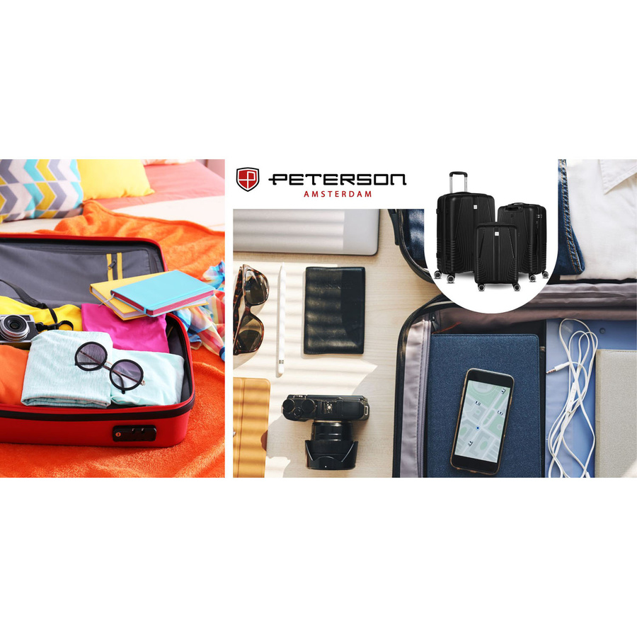 Zestaw walizek podróżnych z tworzywa ABS w czarnym kolorze - Peterson