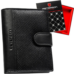Skórzany, czarny portfel męski w orientacji pionowej zamykany zatrzaskiem - Peterson