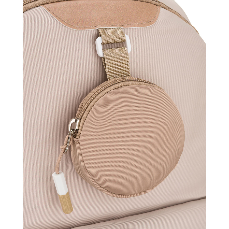 Praktyczny plecak szkolny z poliestru w beżowym kolorze z dodatkową saszetką i miejscem na bidon - Peterson