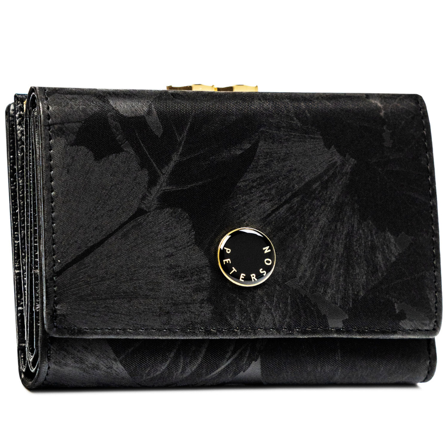 Elegancki portfel damski ze skóry naturalnej i ekologicznej w czarnym kolorze - Peterson