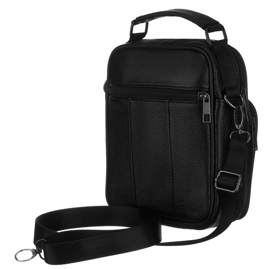 Czarna listonoszka męska wykonana ze skóry naturalnej, zamykana suwakiem - Rovicky