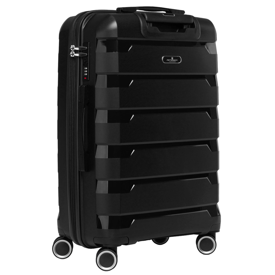 Zestaw walizek w czarnym kolorze wykonanych z polipropylenu z zamkami szyfrowanymi - Peterson