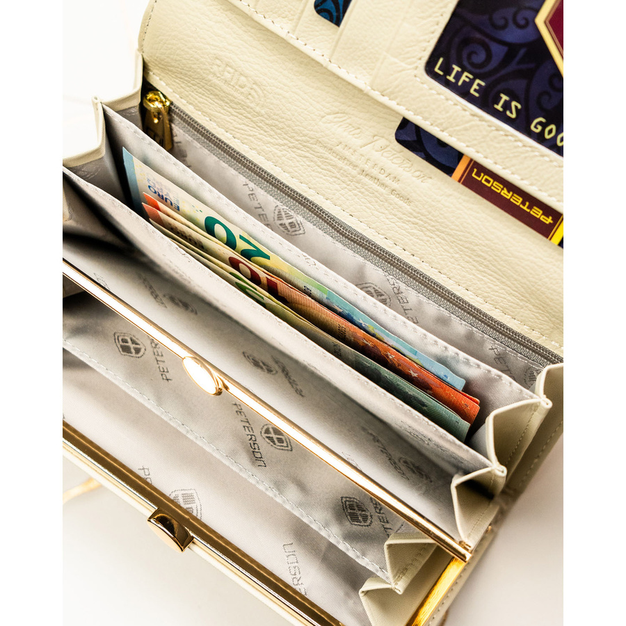 Duży portfel damski w kwiaty wykonany ze skóry naturalnej i ekologicznej z systemem RFID - Peterson