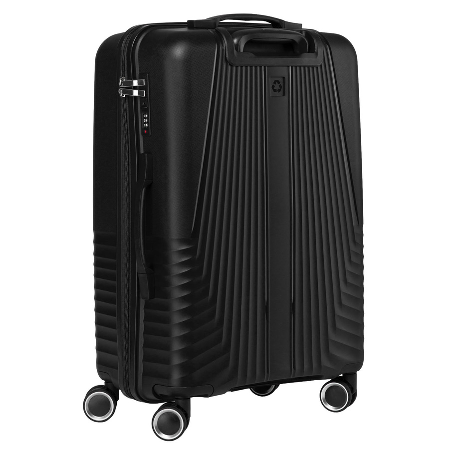 Czarna walizka podróżna w średnim rozmiarze z teleskopowym uchwytem i kółkami obrotowymi - Peterson