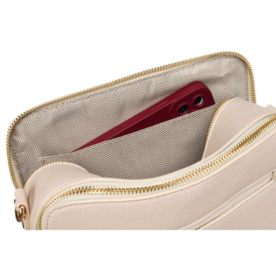 Listonoszka damska ze skóry ekologicznej w beżowym kolorze zapinana na magnes i suwak - Peterson