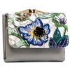 Wielokolorowy portfelik damski ze skóry naturalnej w kwiaty zamykany biglem i zatrzaskiem - Peterson
