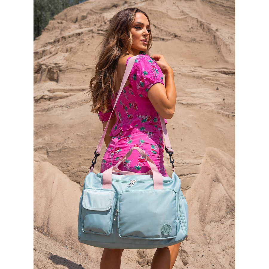 Zielono-różowa torba podróżna z poliestru zamykana na suwak - Peterson
