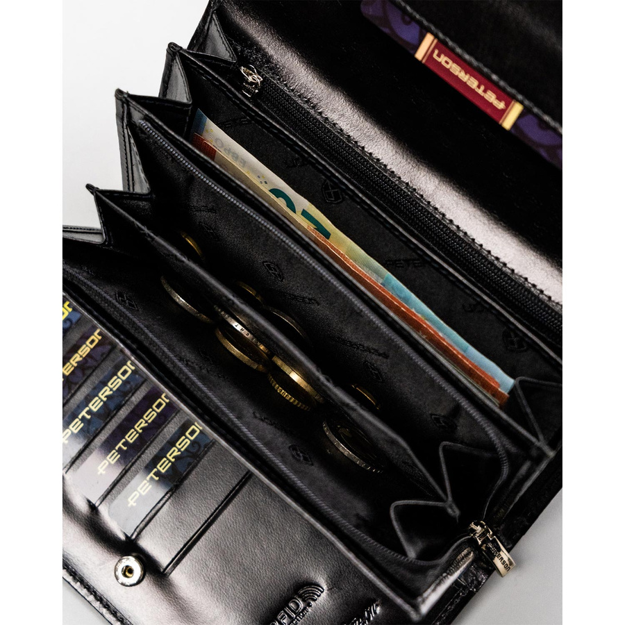 Portfel skórzany czarny dla kobiet z RFID - Peterson