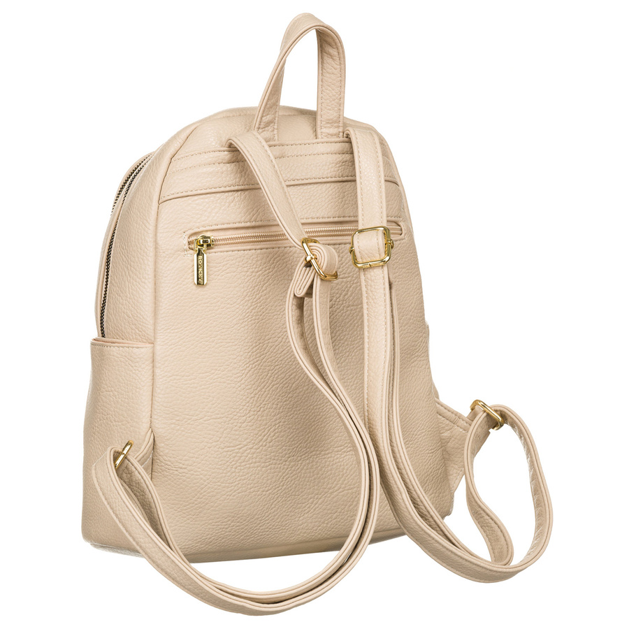 Wygodny plecak beżowy ze złotymi zamkami - Rovicky
