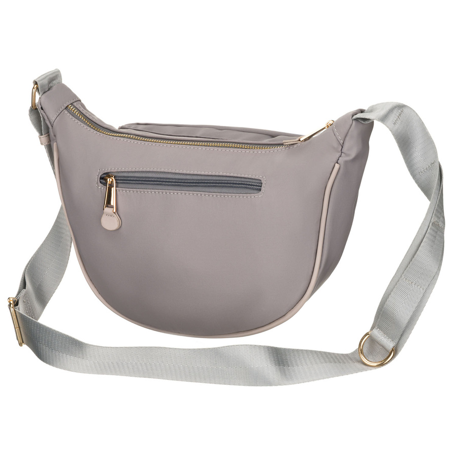 Szara torebka damska z nylonu, zawieszona na regulowanym pasku i zamykana suwakiem - Peterson