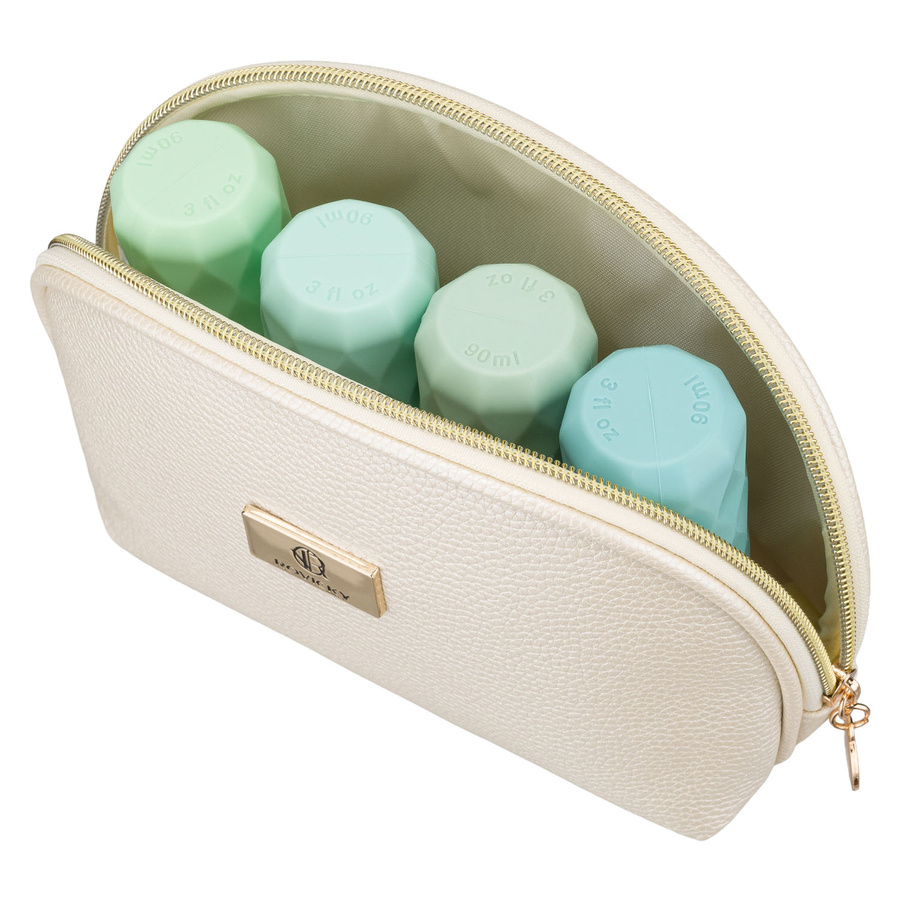 Beżowa kosmetyczka ze skóry ekologicznej, jednokomorowa i zamykana suwakiem - Rovicky