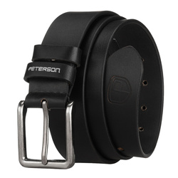 Skórzany, czarny pasek męski z tradycyjną klamrą - Peterson