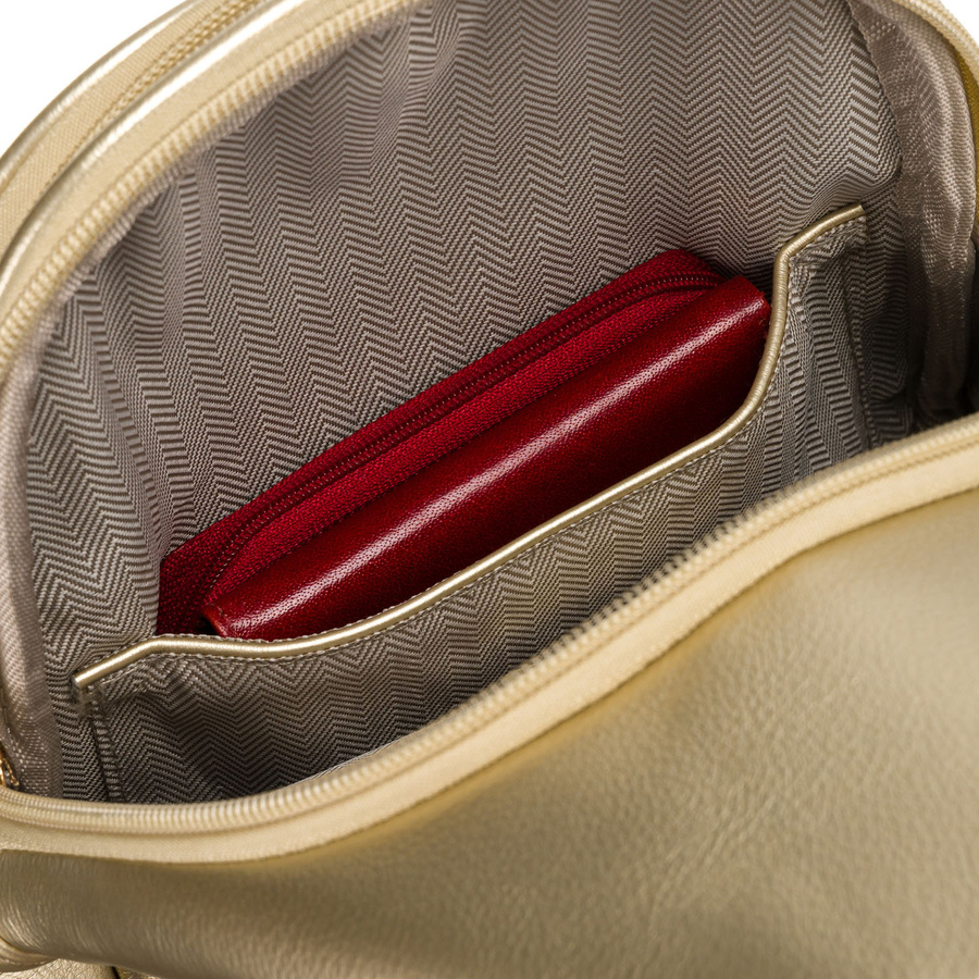 Złota błyszcząca saszetka nerka damska ze skóry ekologicznej plecaczek na jedno ramię Peterson