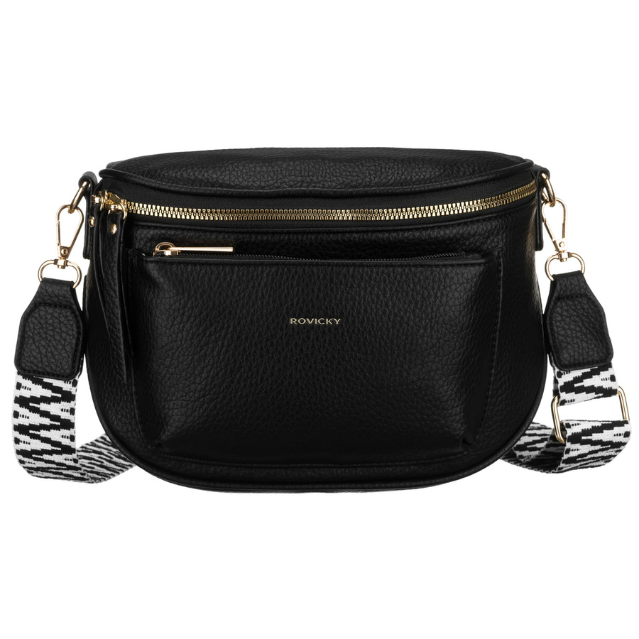 Czarna listonoszka damska ze skóry ekologicznej zawieszona na regulowanym pasku - Rovicky