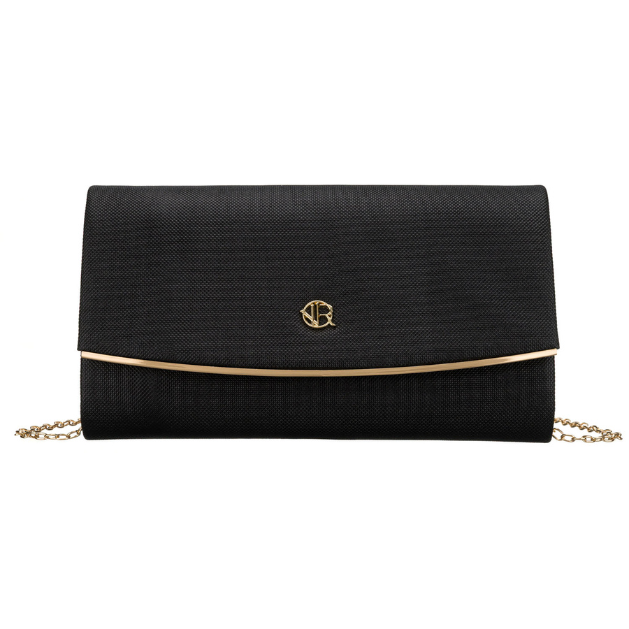 Czarna, wizytowa torebka damska wykonana z tkaniny syntetycznej - Rovicky