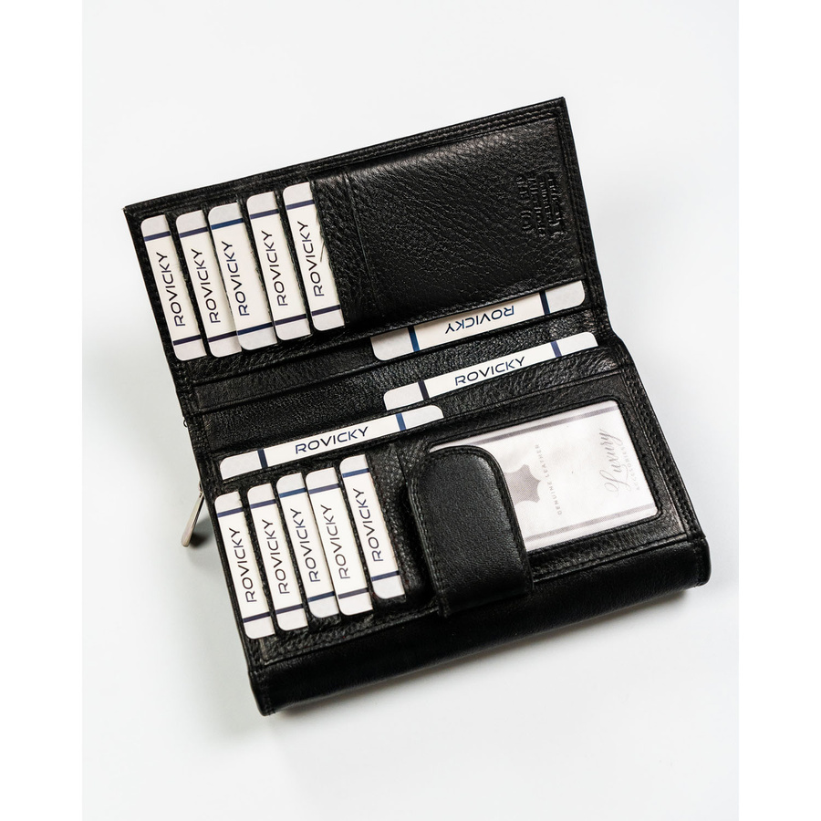 Czarny, skórzany portfel damski z systemem RFID - Rovicky