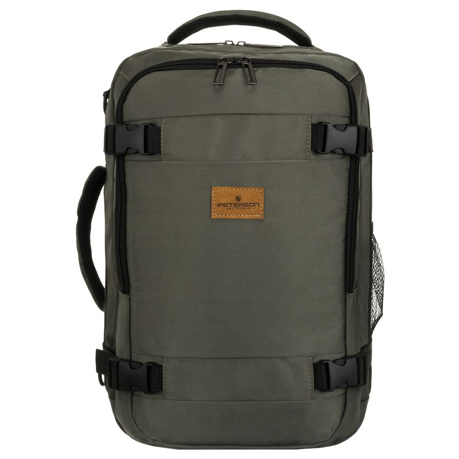 Szary plecak podróżny zawieszony na oddychających szelkach, zamykany suwakiem - Peterson