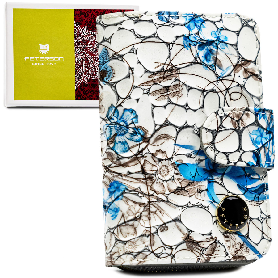 Pojemny, białoniebieski portfel damski ze skóry naturalnej z systemem RFID - Peterson