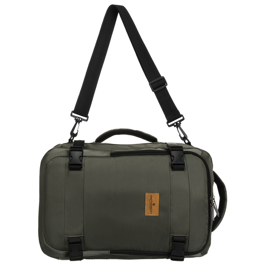 Szary plecak podróżny zawieszony na oddychających szelkach, zamykany suwakiem - Peterson