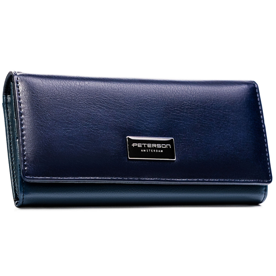Granatowy portfel damski ze skóry naturalnej i ekologicznej - Peterson