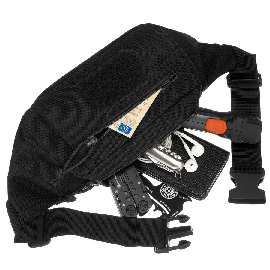 Czarna saszetka na biodra-nerka taktyczna zamykana suwakiem - Peterson