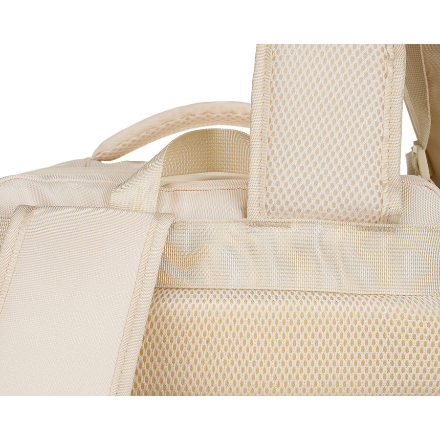 Praktyczny plecak podróżny w kolorze ecru, wyposażony w siatkowaną przegrodę i paski kompresyjne - Peterson