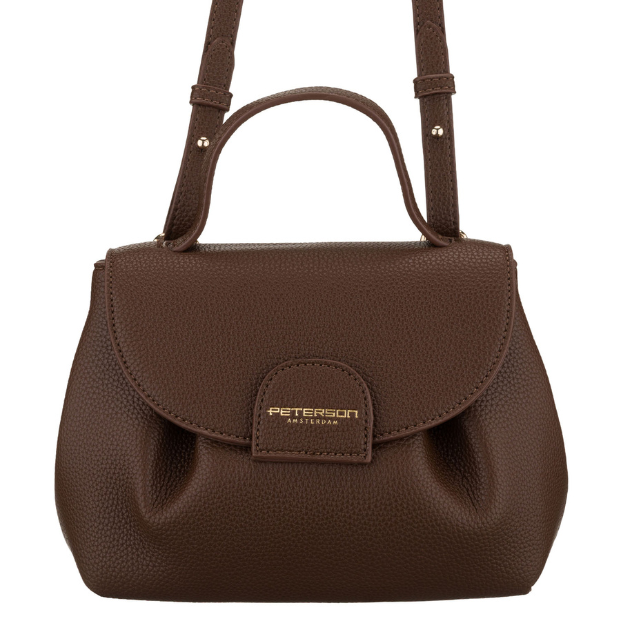 Brązowa listonoszka damska ze skóry ekologicznej zamykana na klips magnetyczny - Peterson