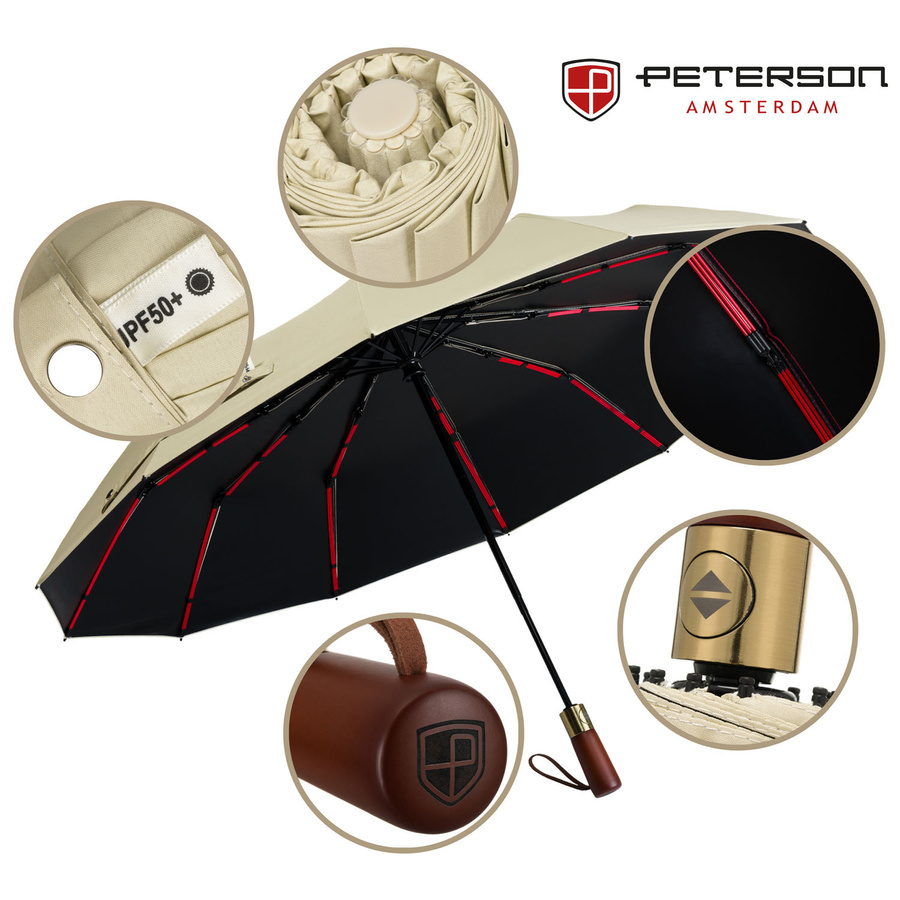 Biały, przeciwdeszczowy i przeciwsłoneczny parasol rozkładany automatycznie - Peterson