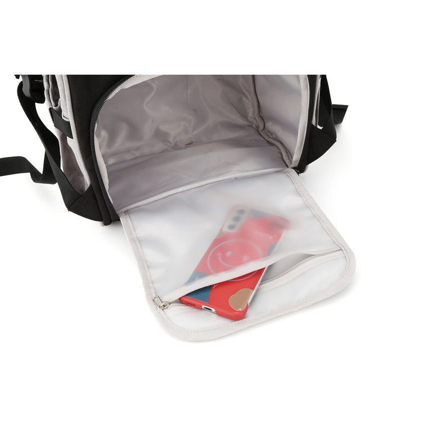 Szary, pojemny plecak damski z poliestru zamykany suwakiem - Himawari