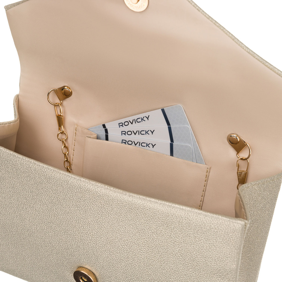 Złota kopertówka damska wykonana ze skóry ekologicznej zamykana klipsem magnetycznym - Rovicky