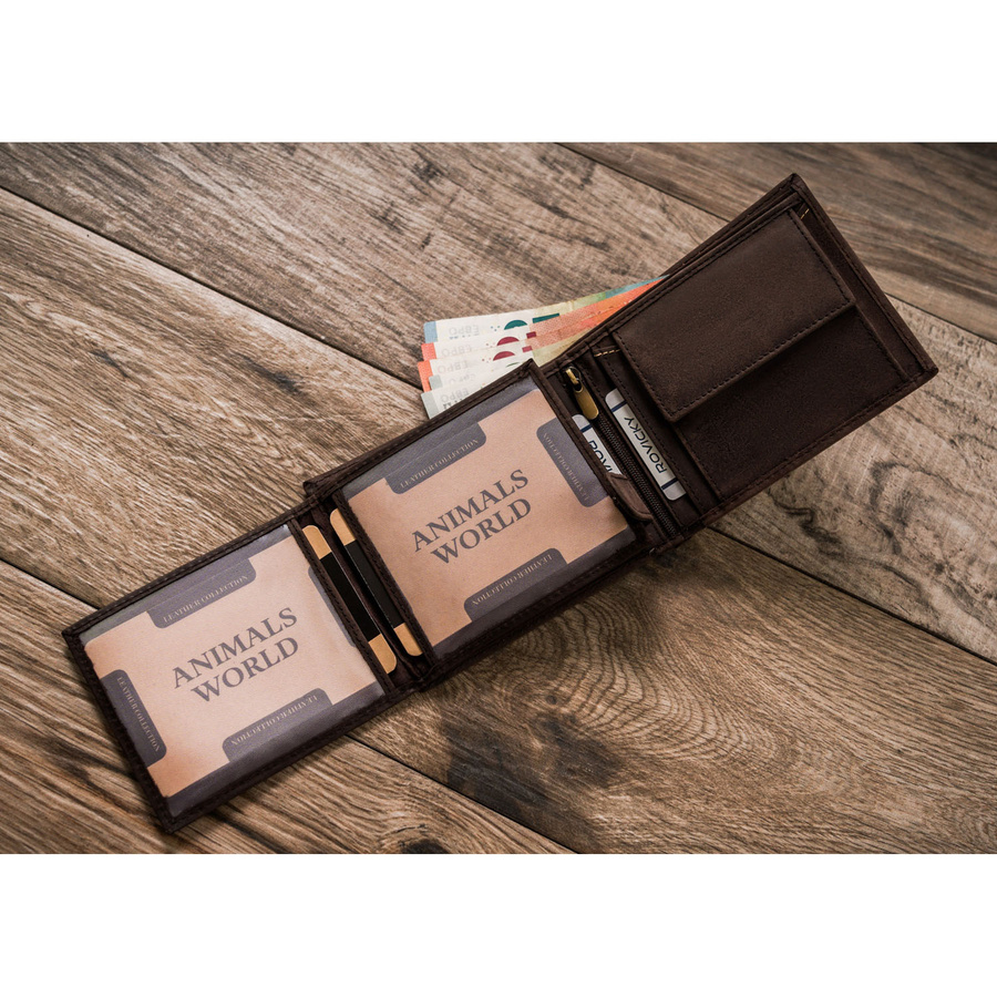 Duży, brązowy portfel męski ze skóry naturalnej wyposażony w system RFID - Always Wild