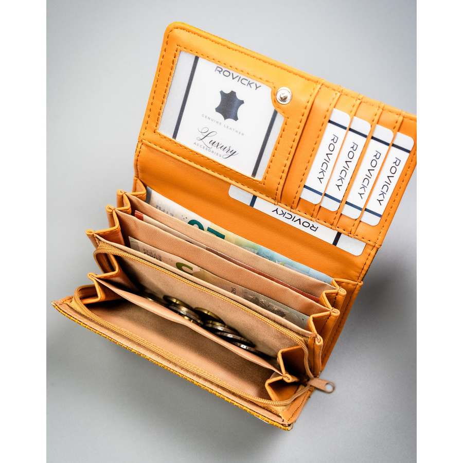 Brązowy portfel damski ze skóry ekologicznej z kieszonką zewnętrzną - 4U Cavaldi