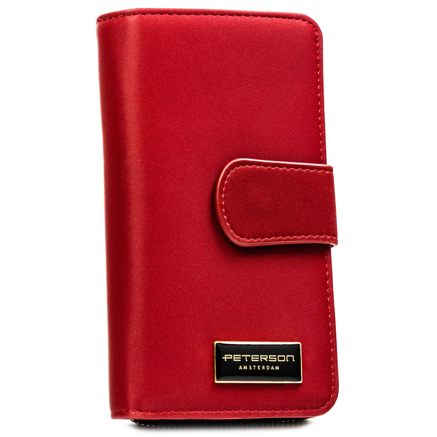 Pionowy, czerwony portfel damski ze skóry naturalnej i ekologicznej - Peterson