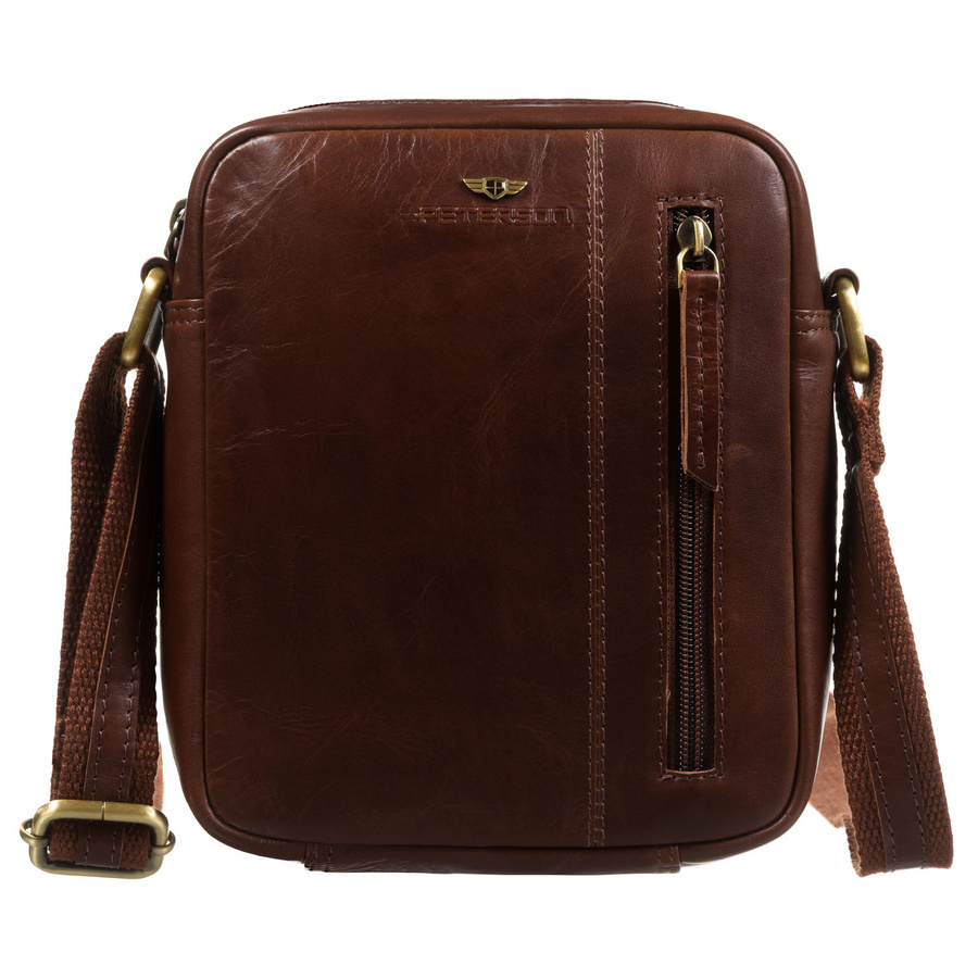 Brązowa listonoszka męska ze skóry naturalnej zamykana suwakiem - Peterson