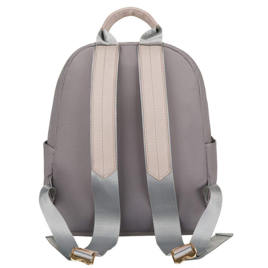 Szary plecak damski z nylonu i skóry ekologicznej z kieszonką zewnętrzną - Peterson