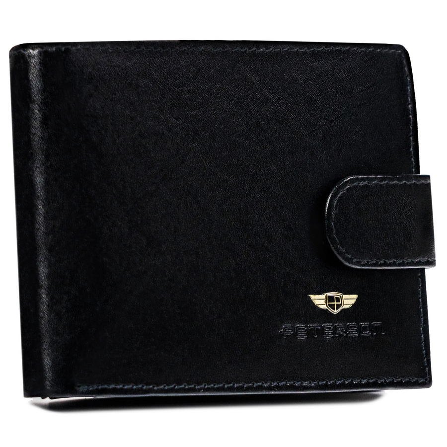 Duży, poziomy portfel męski wykonany ze skóry naturalnej w czarnym kolorze - Peterson