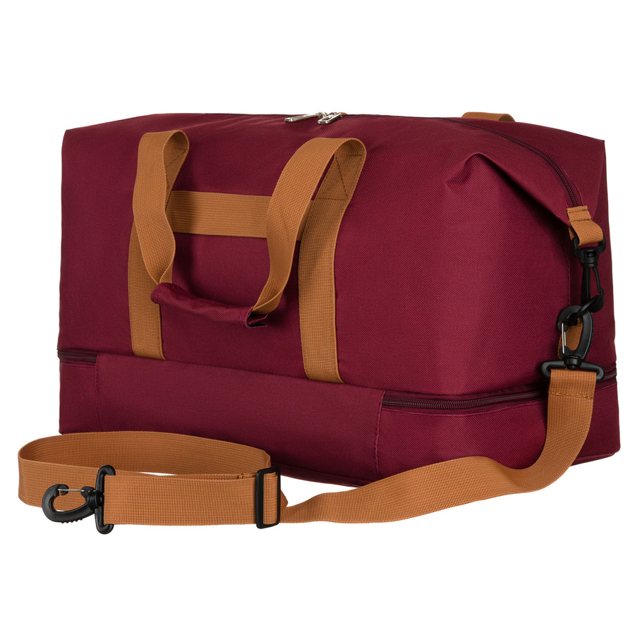 Pojemna torba weekendowa wykonana z poliestru w burgundowym kolorze, zamykana suwakiem - Peterson