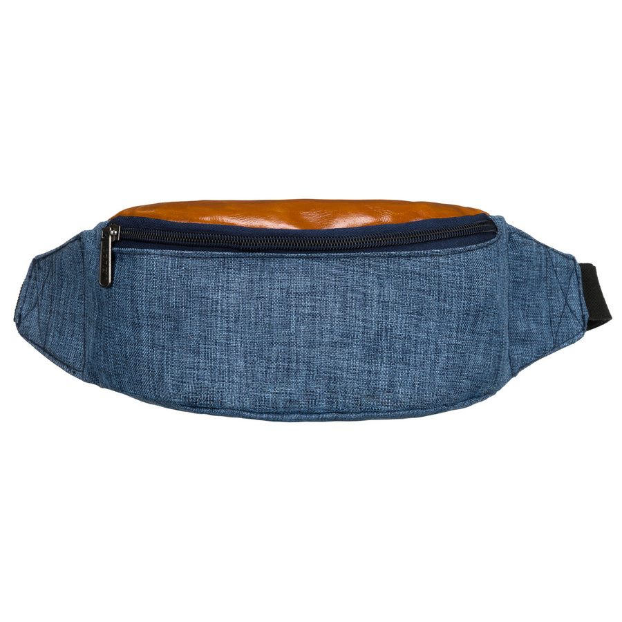 Granatowo-brązowa saszetka z poliestru z zewnętrzną kieszenią na suwak - Loren