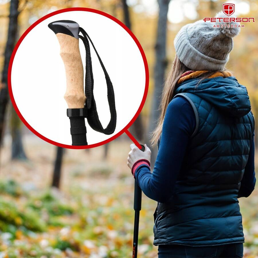 Kompaktowo składane kijki trekkingowe z korkowymi uchwytami  - Peterson