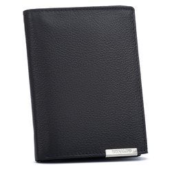 Duży, skórzany portfel męski w czarnym kolorze bez zapięcia zewnętrznego - 4U Cavaldi