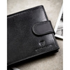 Poziomy portfel męski ze skóry naturalnej w czarnym kolorze wyposażony w system RFID - Peterson