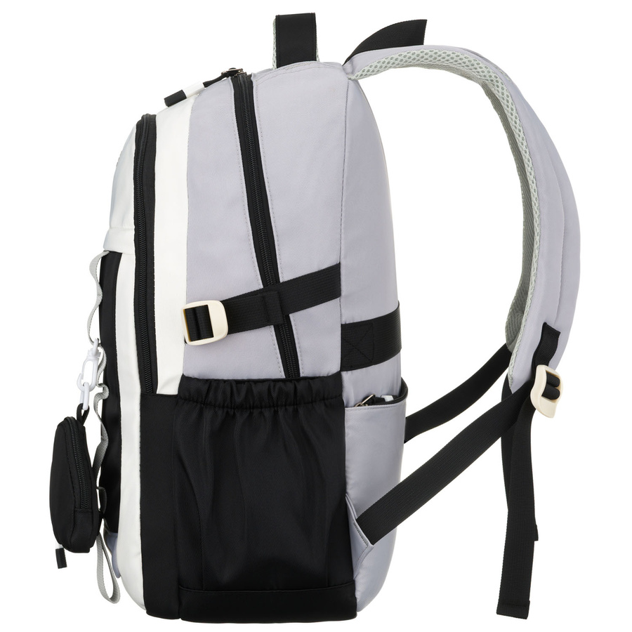 Białoczarny plecak szkolny z poliestru z poręczną dodatkową saszetką - Peterson
