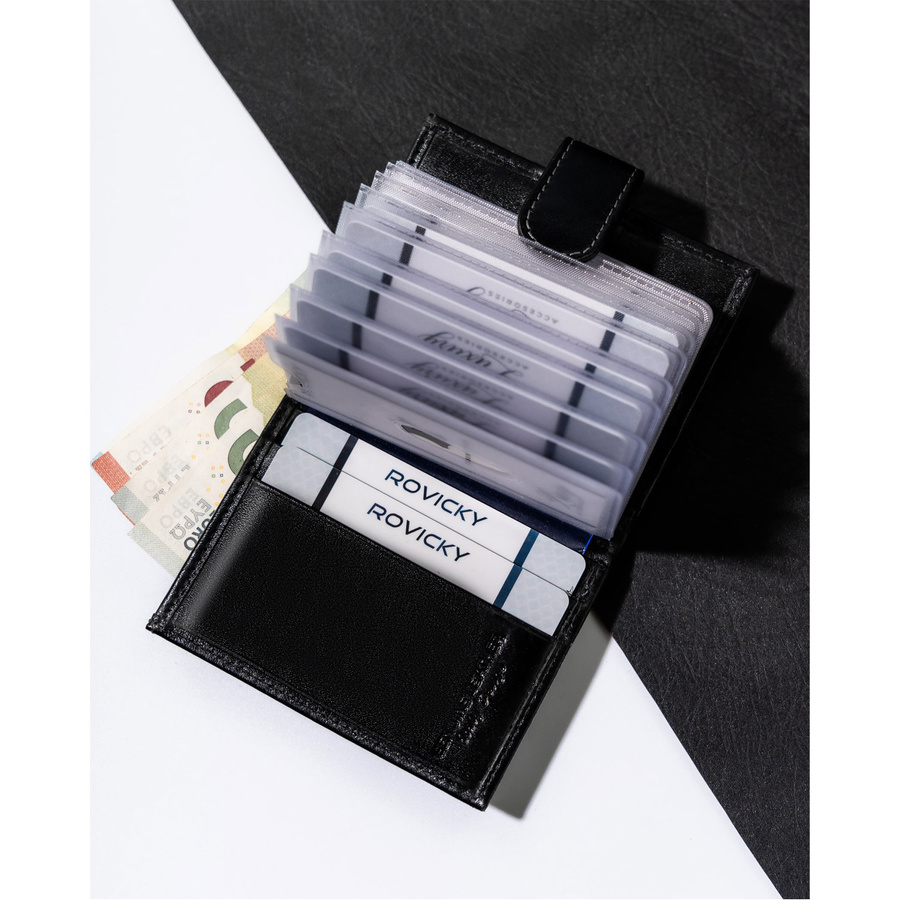 Eleganckie etui na dokumenty w czarnym kolorze wykonane ze skóry naturalnej - Rovicky