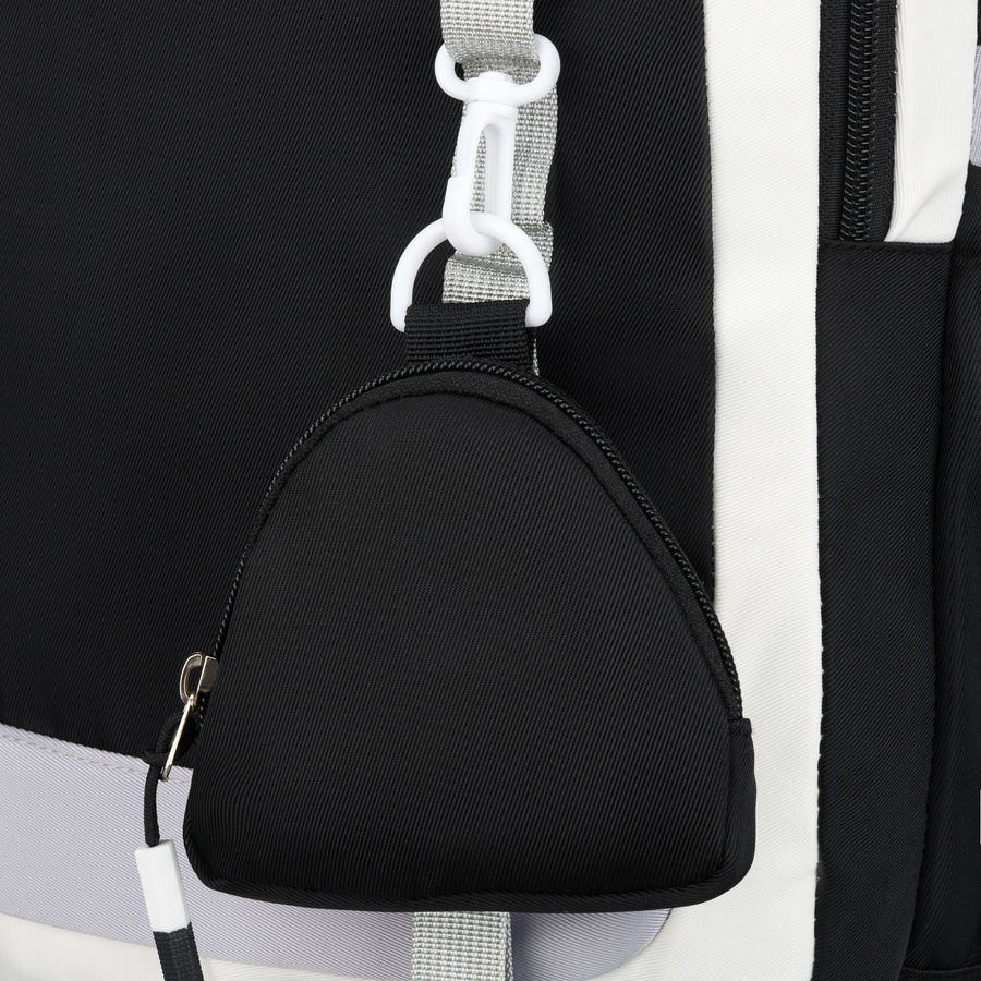 Białoczarny plecak szkolny z poliestru z poręczną dodatkową saszetką - Peterson