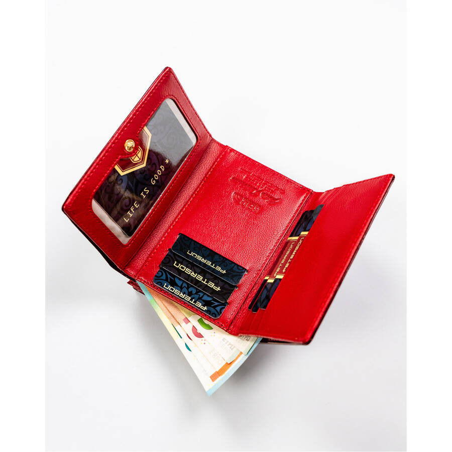 Kompaktowy czerwony portfel damski z lakierowanej skóry naturalnej - Peterson