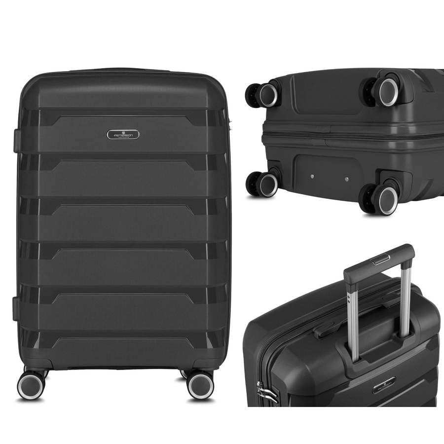 Średnia, szara walizka z polipropylenu z wysuwaną rączką - Peterson