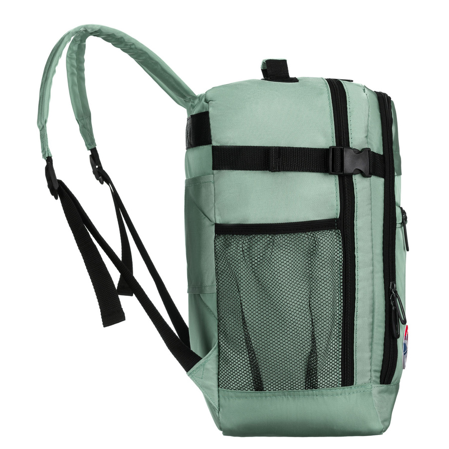 Markowy plecak podróżny w odcieniu miętowym zamykany bezpiecznym suwakiem - Peterson