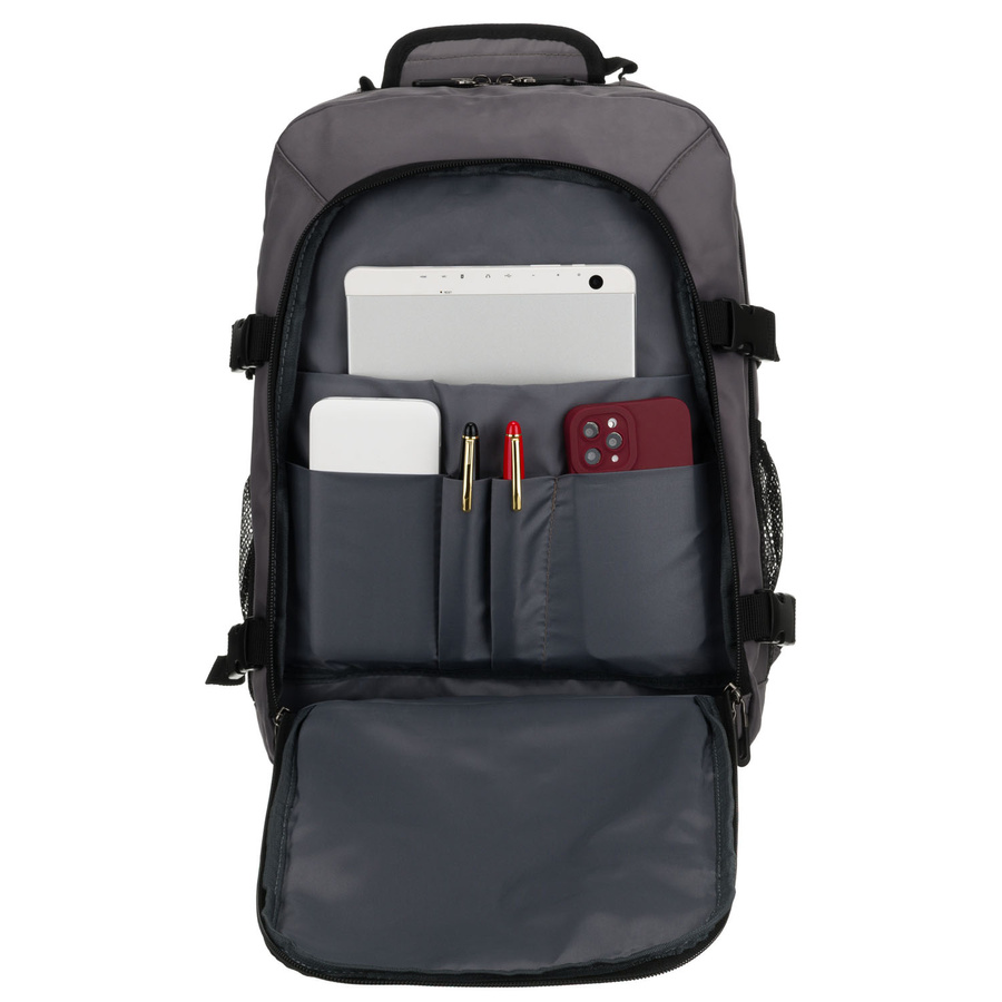 Szary, podróżny plecak z poliestru idealny na bagaż podręczny - Peterson